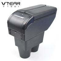Vtear Boîte de rangement élégante en ABS et cuir PU pour accoudoir avant de voiture avec porte-gobelet USB, accessoires intérieurs pour Citroën C3L 2020-2023
