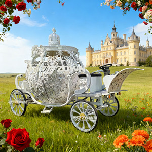 Silver <b>Carved</b> Crown <b>Pumpkin</b> Electric Carriage Royal Style Lawn Wedding Parade Display Cart - Product Image 3