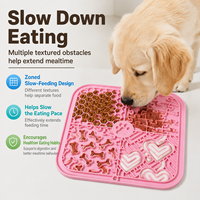 Tapis de léchage en silicone pour chien, texture nid d'abeille à quatre zones, forme cœur, pour alimentation lente et enrichissement alimentaire humide