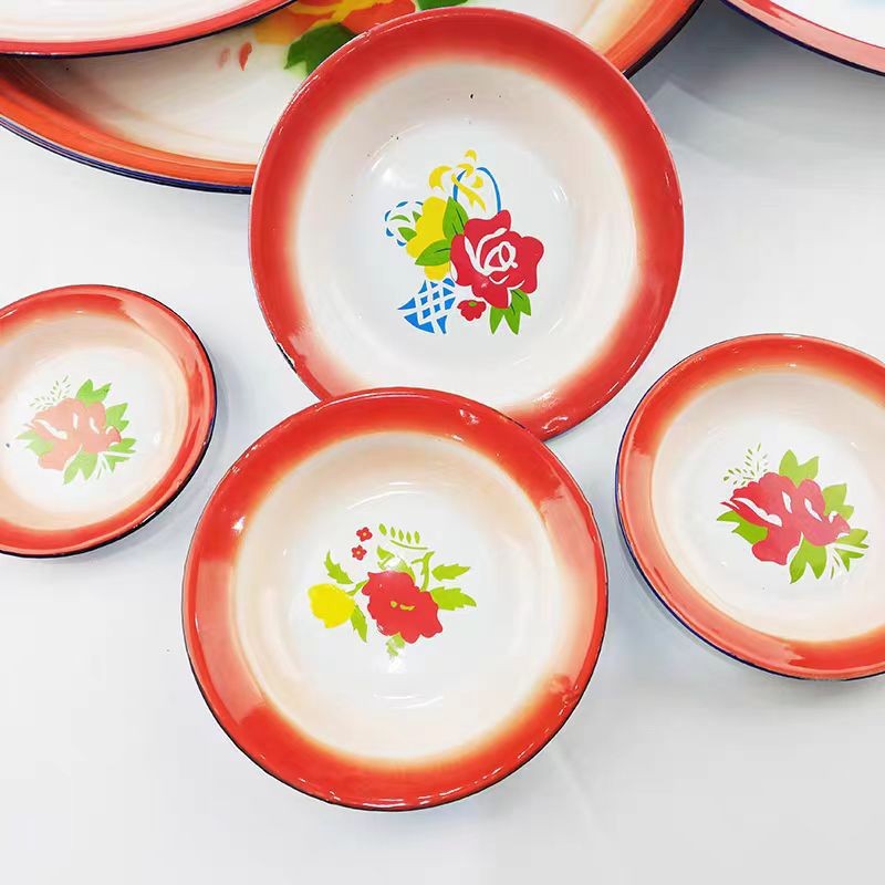 Piatto bianco per hot pot con motivo floreale rosso, 14 cm