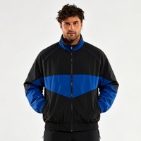 Veste de sport tissée classique pour homme, noire et bleue, avec blocs de couleur, idéale pour l'entraînement en extérieur, le fitness et les activités quotidiennes décontractées