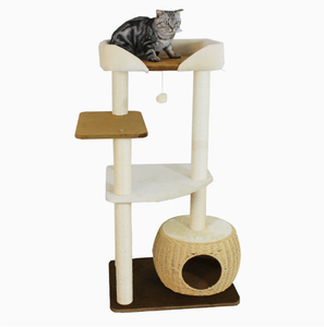 Modern Kedi Ağacı, Doğal <span class=keywords><strong>Sisal</strong></span> Tırmalama Direği ile Uzun Kedi Kulesi, El Yapımı Hasır Kedi Evi ve Üst Tırmanma Platformu, Eğlenceli Asılı Oyuncak - Product Image 4