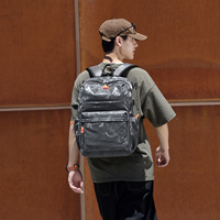 Sac à dos pour ordinateur portable en PU camouflage pour hommes, sacoche pour ordinateur 14 pouces, sac de voyage 20-35L avec chargement USB
