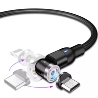 Câble magnétique USB Type C Micro USB 1M 2M, chargeur de téléphone, câble de données LED, rotation à 540 degrés, angle droit pour iPhone pour Xiaomi