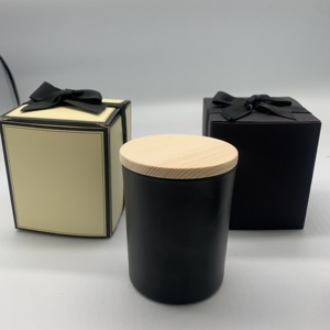 Hot sell fancy design 10oz matt black candle jar with wooden lids and gift box