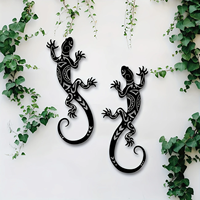 Artisanat en métal forgé durable de style rural moderne, 2 silhouettes de gecko en métal, base en toile, décoration murale pour cour