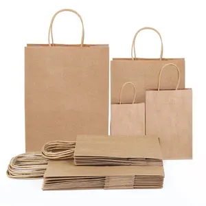 ब्राउन शॉपिंग बैग हैंडबैग कस्टम लोगो क्राफ्ट पेपर बैग भूरे रंग के अपने खुद के लोगो के साथ
