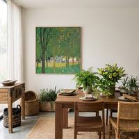 Peinture à l'huile sur toile de lin, grande taille, vert, texture épaisse, abstraite, peinte au couteau, pour salle à manger moderne
