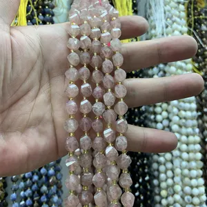 7-8mm alam Citrine berasap kuarsa manik-manik segi batu permata kristal manik-manik longgar untuk perhiasan membuat gelang kalung