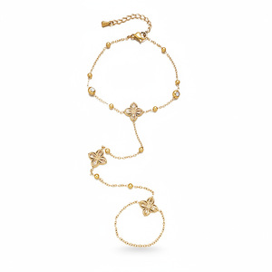 Elegante Pulsera de Cristal <span class=keywords><strong>con</strong></span> Trébol, Cadena de Mano de Acero Inoxidable Dorado <span class=keywords><strong>con</strong></span> Anillo Ajustable, Joyería Boho para el Dedo - Product Image 5