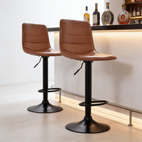 Tabouret de bar moderne en cuir PU avec design de coutures ajustables, pivotant à 360° avec base noire et repose-pieds, idéal pour salle à manger, salon et hôtel