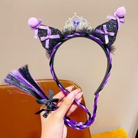 Nouveau perruque et bandeau Kuromi faits main pour enfants, coiffe Sanrio pour filles, couronne pour bébé avec ruban.