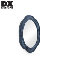 Miroir mural rond en forme de fleur de DX Designs, cadre bleu marine texturé tissé à la main, miroir décoratif d'appoint pour la décoration murale de la maison
