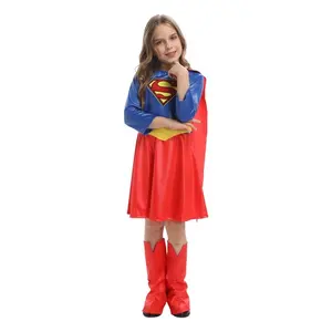 Kostum Halloween anak-anak, gaun Superhero dengan jubah Cosplay kostum bermain peran untuk anak perempuan 3-8 tahun tersedia