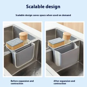 Kitchen <b>Sink</b> Drain <b>Basket</b> Rack Retractable Suction Cup Hanging Storage Wet/Dry Trash Organizer Eco-Friendly Foldable Plastic - Product Image 3
