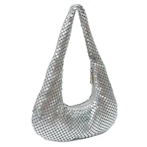 Yeni moda kadın debriyaj parti yemeği çantası bayanlar için alüminyum levha çanta altın ve gümüş akşam çanta
