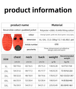 Manteau réversible haut <span class=keywords><strong>de</strong></span> gamme pour animaux <span class=keywords><strong>de</strong></span> compagnie, classique, en coton et polyester, chaud, pour l'automne et l'hiver, veste gilet, équipement d'extérieur, vente en gros - Product Image 6