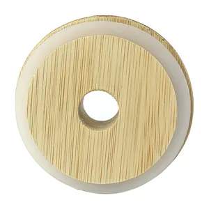 Sıcak satış depo doğal 15 mm saman delik 86mm geniş ağız ahşap bambu kapak için cam turşu kavanozu