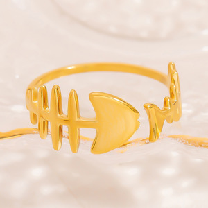 Fishbone Open <b>Ring</b> 18K Gold Color Women's Jewelry Gift Geometric Design Skeleton Shape - Product Image 3