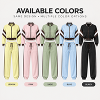 Ensemble de survêtement sport streetwear personnalisé pour femme, veste courte à col montant et fermeture éclair intégrale à manches longues, pantalon de jogging color block, deux pièces