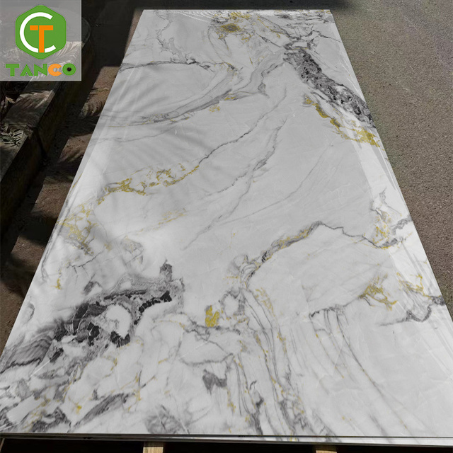 1220x2440mm 3mm Thick Waterproof Gold Marble PVC Wall Panels for Commerce Use