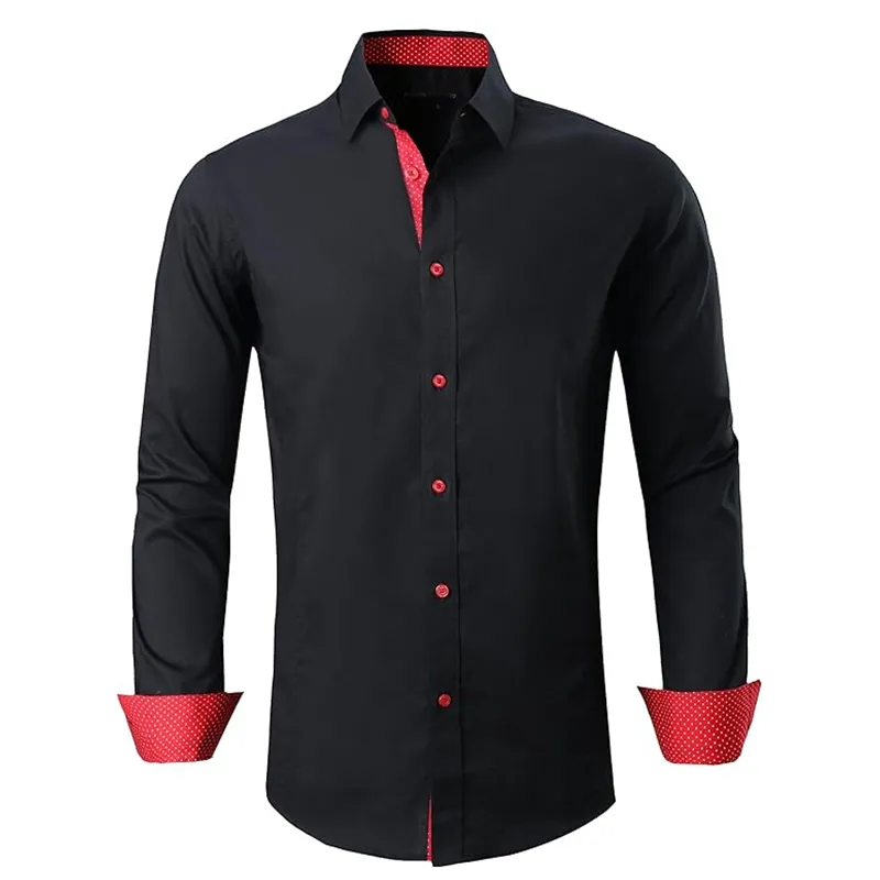 Camisa de vestir de oficina de negocios transpirable negra ajustada de manga larga de lujo bordada OEM al por mayor para hombres