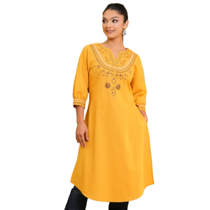 Premium Mustard Yellow Linen <b>Kurta</b> <b>Top</b> Bulk Wholesale Apparel High End for Women - Product Image 2