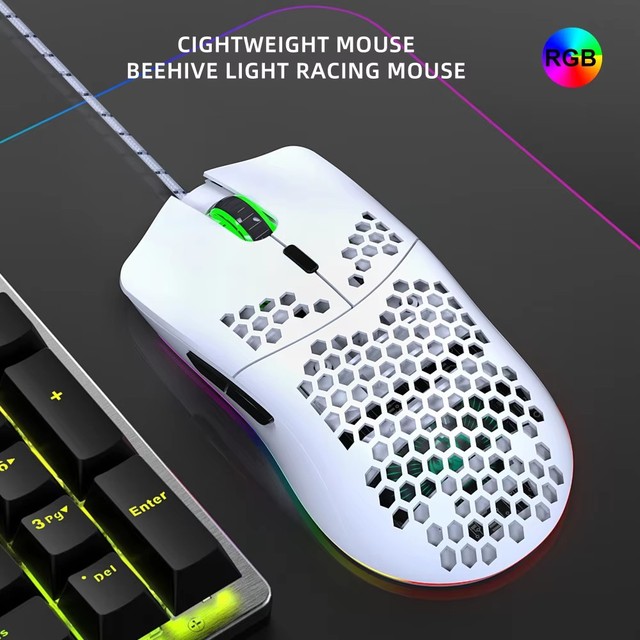 Latest Lightweight Honeycomb Shell RGB Gaming Mouse White Black Wired RGB for Laptop PC