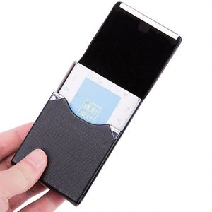PU Leather RFID Blocking Business Card Business Card Case Metal Slim <b>Name</b> Card Holder - Product Image 4
