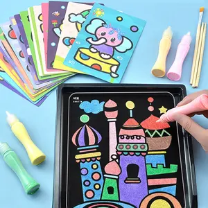 Professionele Fabriek Zand Kunst Kleurrijke Diy Kunst Sticker Papier Zand Tekening Creatieve Kinderen Zandkunst Voor Kinderen
