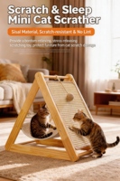 Griffoir pour chat avec nid intégré, durable, en sisal et pin, structure d'escalade triangulaire en bois massif, coussin en chanvre, compact pour petits espaces