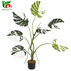 4ft Faux Albo Monstera Plant Artificial Monstera Plant With Realistic Leaves In Pot For Indoor Home Office Garden Decor