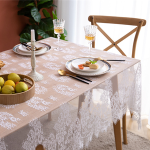 <span class=keywords><strong>Mantel</strong></span> Rectangular de Nailon <span class=keywords><strong>con</strong></span> Diseño Geométrico de Encaje Blanco Estilo Campestre Francés, <span class=keywords><strong>con</strong></span> Recortes de Pestañas, para Mesa de Café, Boda - Product Image 3