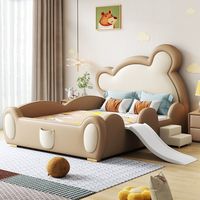 Lit enfant moderne et créatif en forme d'ours avec toboggan, cadre de lit rembourré en similicuir pour garçons et filles, mobilier pour tout-petits