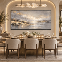 Peinture sur toile abstraite de paysage panoramique avec vue sur la rivière dorée, art mural neutre pour hôtel, villa, salon, bureau, décoration