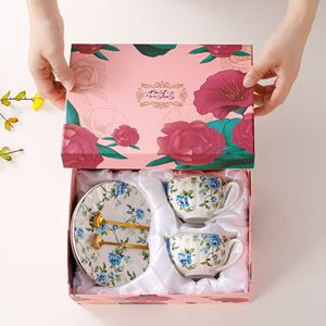 Wholesale Vintage <b>Tea</b> <b>Cup</b> <b>Set</b> of 2 Ceramic <b>Cup</b> and Saucer Floral Coffee <b>Cup</b> <b>Set</b> in Gift Box - Product Image 2