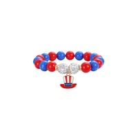 Bracelet Bohème Tendance avec Perles, Breloques Émail Alliage Étoile Cœur Nœud Papillon Drapeau, Strass Plastique, pour Fête, Thème Fête Nationale des États-Unis