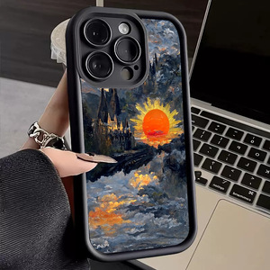 Nouvelle coque de téléphone Coucher de soleil et lever de soleil au château pour iPhone 16 17 Pro Max 14 13, coque arrière givrée antichoc couleur bonbon - Product Image 5
