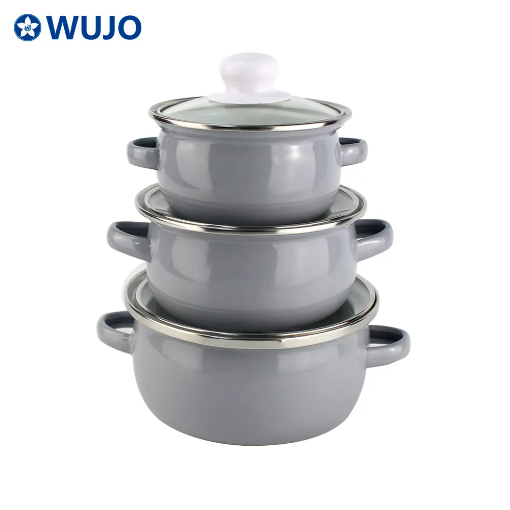 Кухонная эмалированная кастрюля WUJO, набор посуды, эмалированные наборы кастрюль