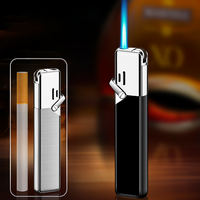 Briquet torche coupe-vent DEBANG bleu, alliage de zinc, haute qualité, avec roue à silex, format mini, rechargeable, pour cigares et cigarettes