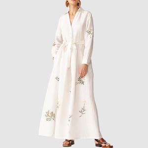 Nouvelles robes d'été pour femmes, robes décontractées amples et modestes avec motifs floraux brodés, robe maxi en lin et coton - Product Image 1