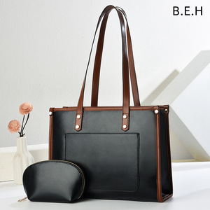Bolso Tote An Ru Shi para Mujer, Gran Capacidad, Cuero Negro, Bolso de Hombro, Uso Diario Informal, Verano 2025 - Product Image 3