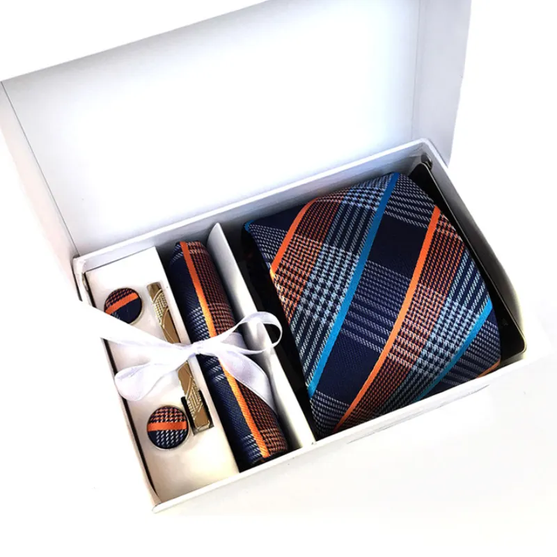Luxury New Fashion Tie Gift Set Clip 2 Cufflinks 1 Square Handkerchief Scarf 1 Men Neck Tie
