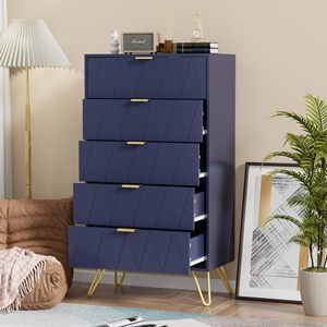 Combohome Cómoda de 5 Cajones, Estilo Escandinavo Moderno, Cómoda de Almacenamiento con Tiradores <span class=keywords><strong>y</strong></span> Patas Doradas, <span class=keywords><strong>Estrecha</strong></span> - Product Image 3