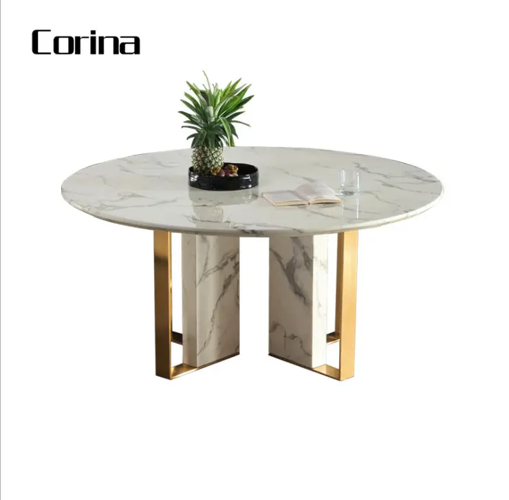 Plateau moderne en marbre massif de pierre de surface ovale Tables à manger pour restaurants avec chaises pour mobilier de salle à manger
