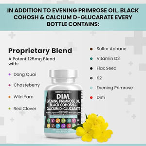 Dim Capsules Met Teunisbloem Black Cohosh Calcium D-Glucaraat Sulforafaan Vlaszaad Extract Supplement Hormonale Ondersteuning - Product Image 3