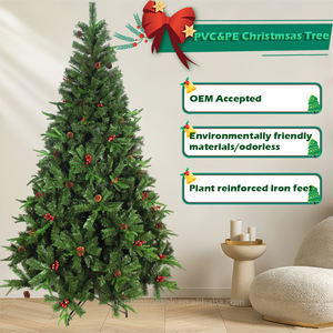 Árbol de Navidad Verde Ecológico de Lujo de 7 Pies - PVC y PE Premium con Piñas/Bayas Rojas y Base Metálica para Decoración del Hogar/Centro Comercial - Product Image 4