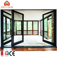Puerta Corredera de Vidrio Doble con Rotura de Puente Térmico y Aislamiento Térmico, Puerta Plegable de Aluminio para Patio