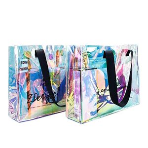 Bolsa de Plástico Transparente Personalizada con Logotipo Impreso, Bolsa de Playa para Compras con Asa de Cuerda, Bolsa Holográfica - Product Image 1