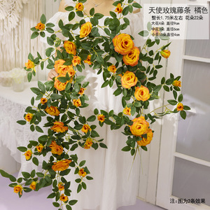 Vente en gros de tissu de soie artificielle, guirlande de fleurs de vigne, de roses, de roses et de thés de <span class=keywords><strong>lierre</strong></span> suspendus pour décoration murale de maison et de mariage - Product Image 5